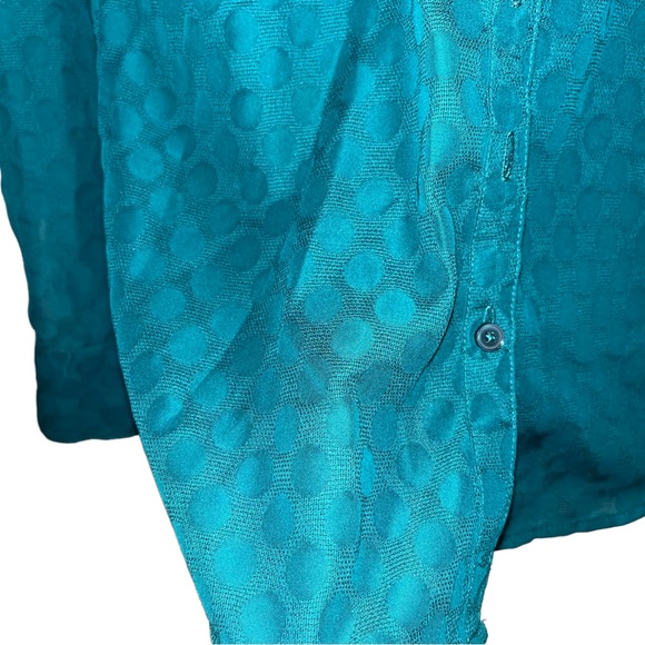 Express Portofino Button Down Polka Dot Green Sheer Collared V Neck Blouse Shirt - Picture 5 of 6